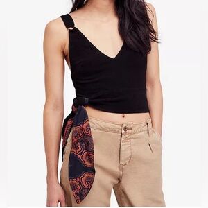 FREE PEOPLE Paisley-Contrast Tie-Hem Top